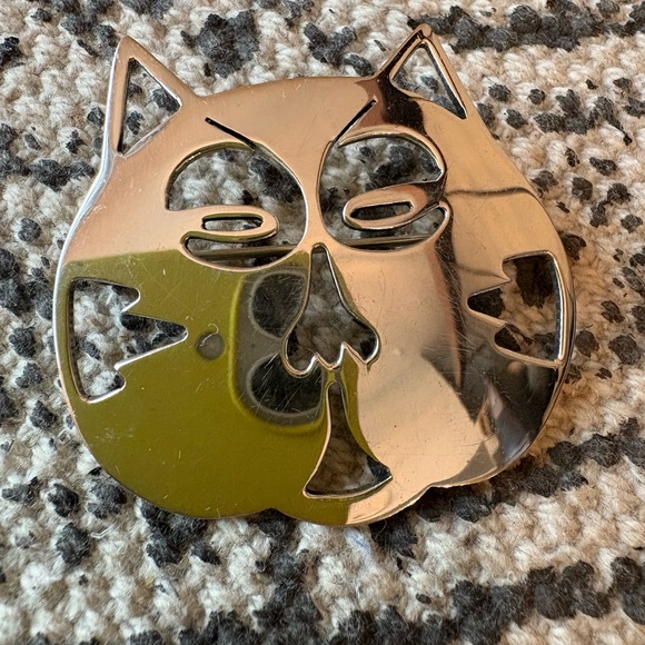 Silver Cat Face Brooch. 925 silver. - Picture 2 of 6
